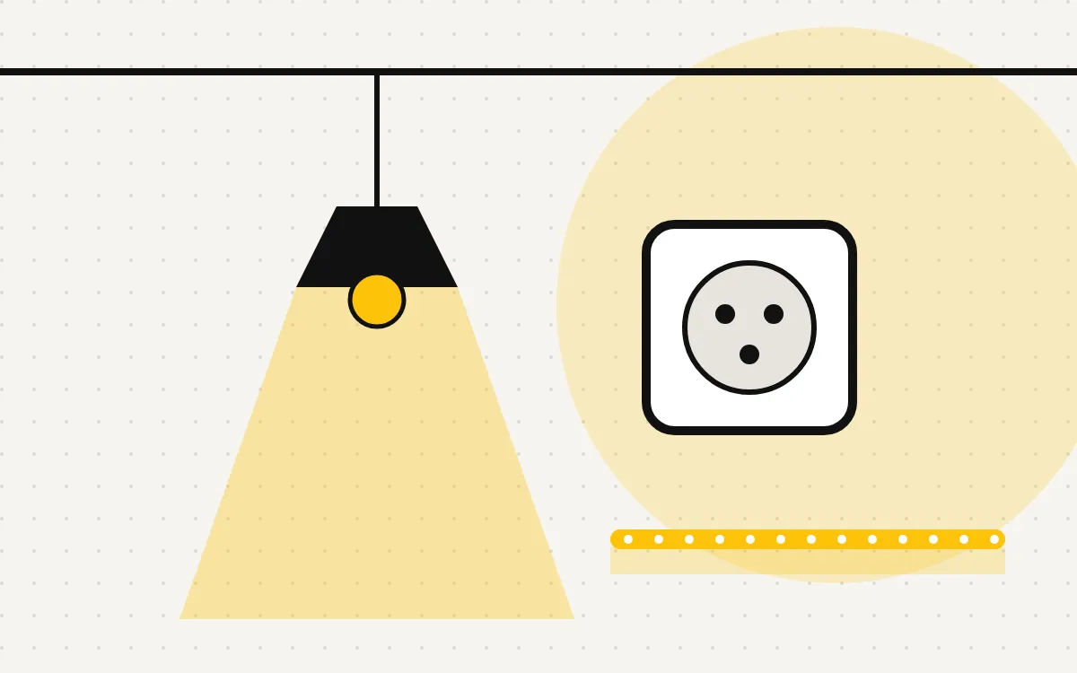 Ilustração de tomadas e iluminação — serviço de eletricista na Zona Norte de São Paulo